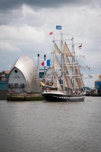 Tall ship Belem transits the Thames Barrier bound for home