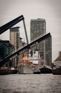 Danish Royal Yacht Dannebrog and Dutch yacht Eendracht prepare to leave West India Dock