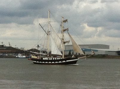 Under sail, Lady of Aranel, another Sail Greenwich vessel leaves